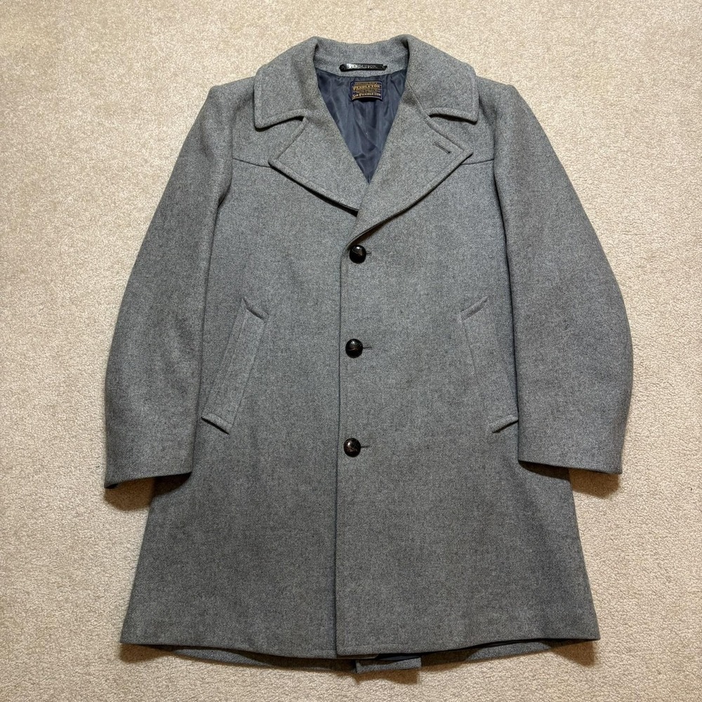 Vtg Pendleton Coat Jacket Men Large Gray Wool Tweed Lined Sir Pendleton Overcoat